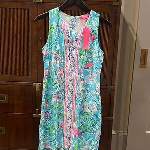 Lilly Pulitzer Tropical Print Dress in Blue and Pink
